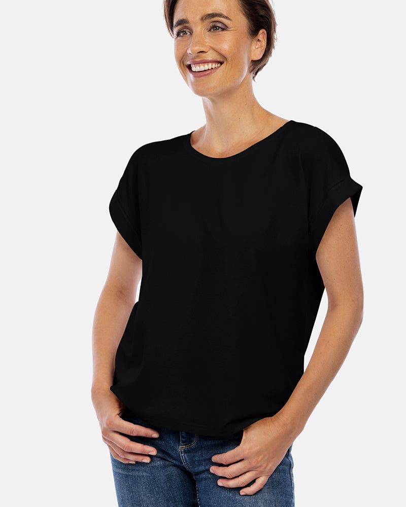 Frau Vorderansicht, Damen Shirt Stella, Farbe Black