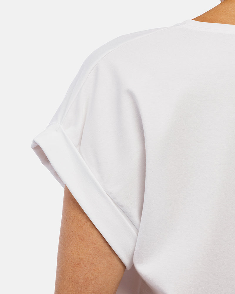 Detailansicht gekrempelte Ärmel, Damen Shirt Stella, Farbe White