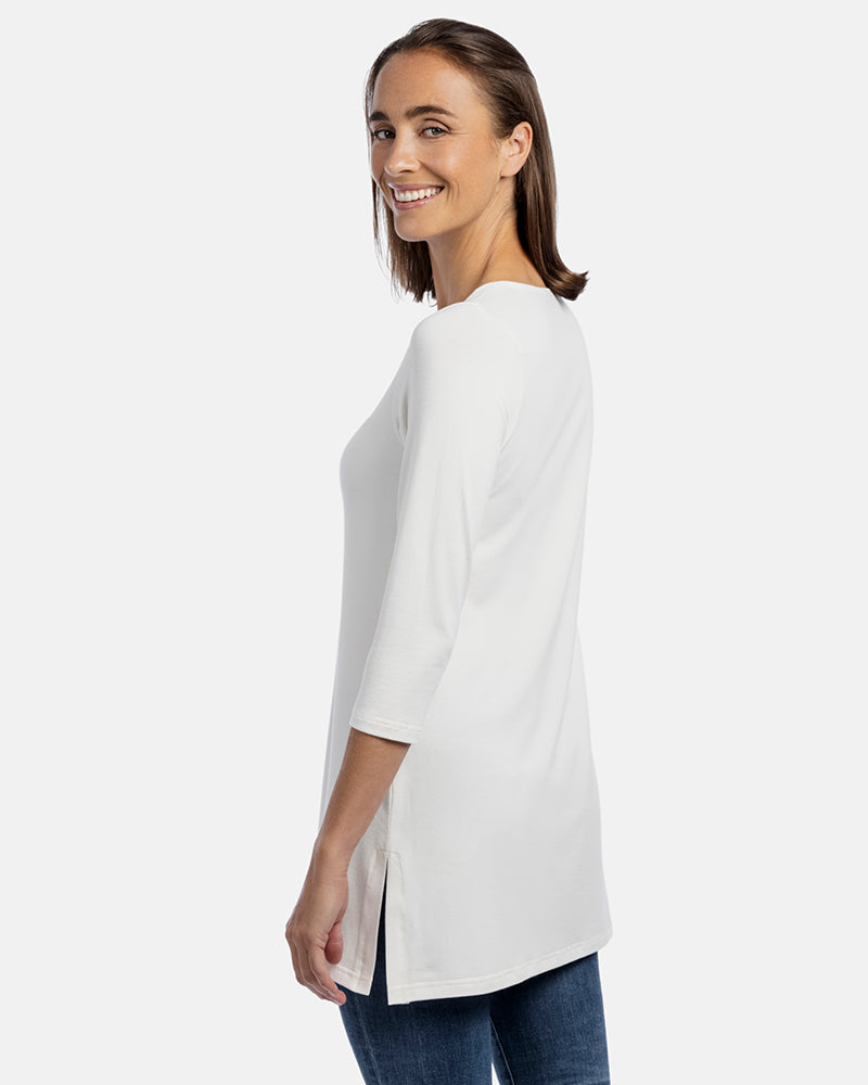 Detailansicht seitliche Schlitze, Damen-Tunika Emily, 3/4-Arm, Farbe White