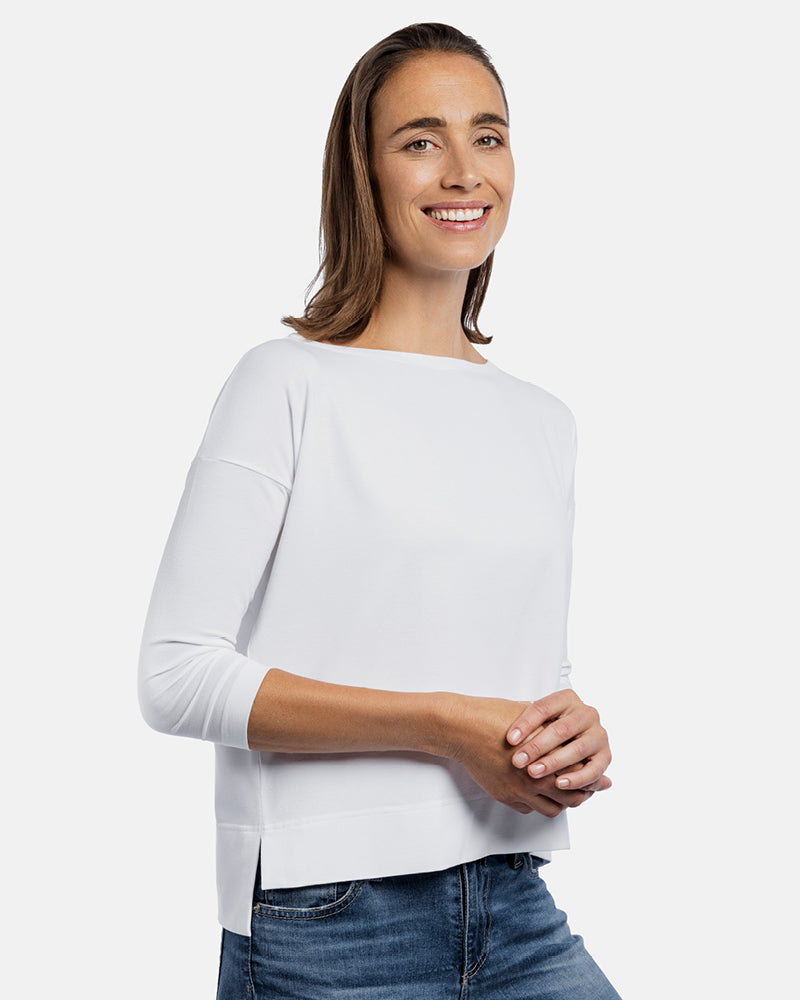 Frau weißes Damen Boxy Shirt, 3/4-Arm Marika