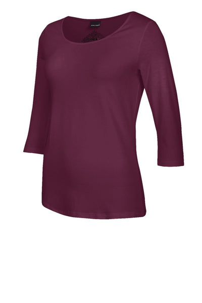 Damen-Viskose-3/4-Arm Shirt Angela in Farbe Sangria Dunkelrot