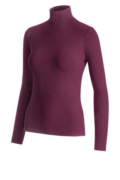 Damen-Viskose-Langarmshirt mit Stehkragen in Farbe Sangria Dunkelrot