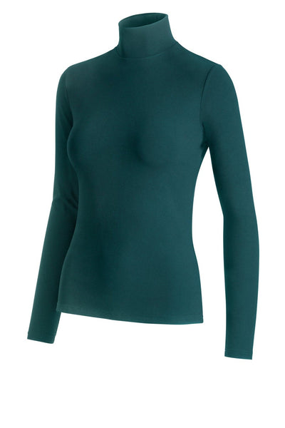 Damen-Viskose-Langarmshirt mit Stehkragen in Farbe Jasper Dunkelgrün