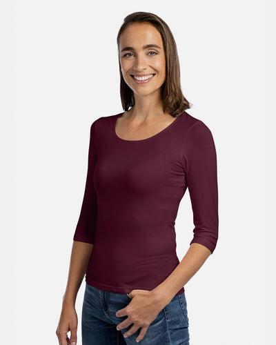 Damen-Viskose-3/4-Arm Shirt Angela in Farbe Sangria Dunkelrot