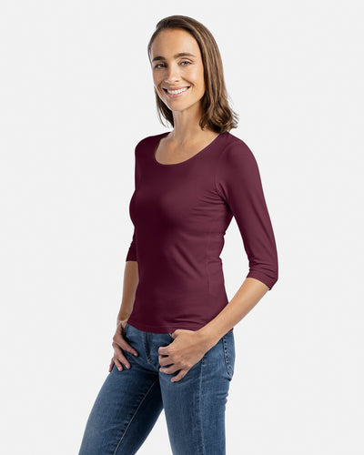 Damen-Viskose-3/4-Arm Shirt Angela in Farbe Sangria Dunkelrot