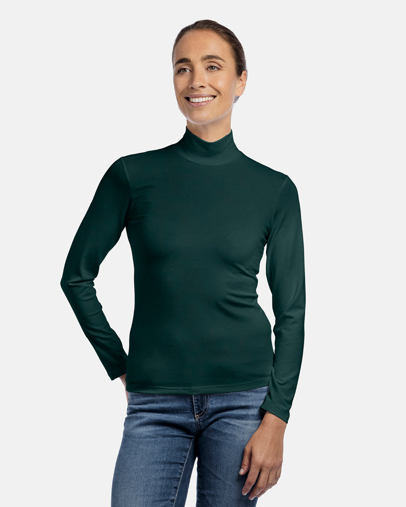 Damen-Viskose-Langarmshirt mit Stehkragen in Farbe Jasper Dunkelgrün