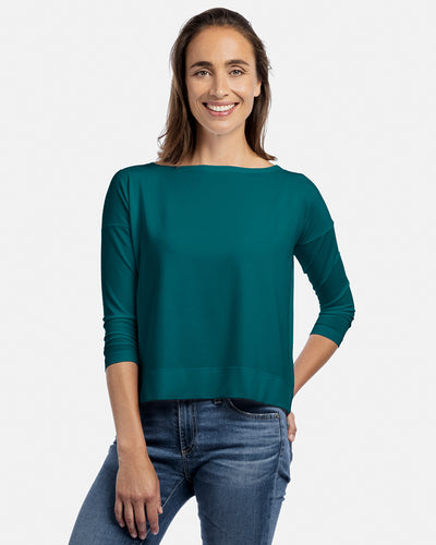 Damen-Viskose-3/4-Arm Boxy-Shirt Marika in Farbe Jasper Dunkelgrün