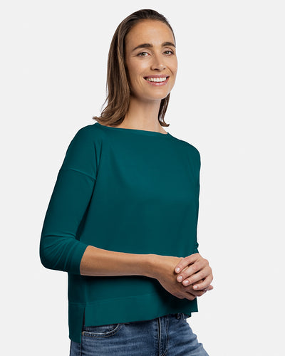 Damen-Viskose-3/4-Arm Boxy-Shirt Marika in Farbe Jasper Dunkelgrün