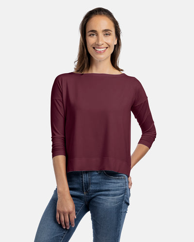 Damen-Viskose-3/4-Arm Boxy-Shirt Marika in Farbe Sangria Dunkelrot