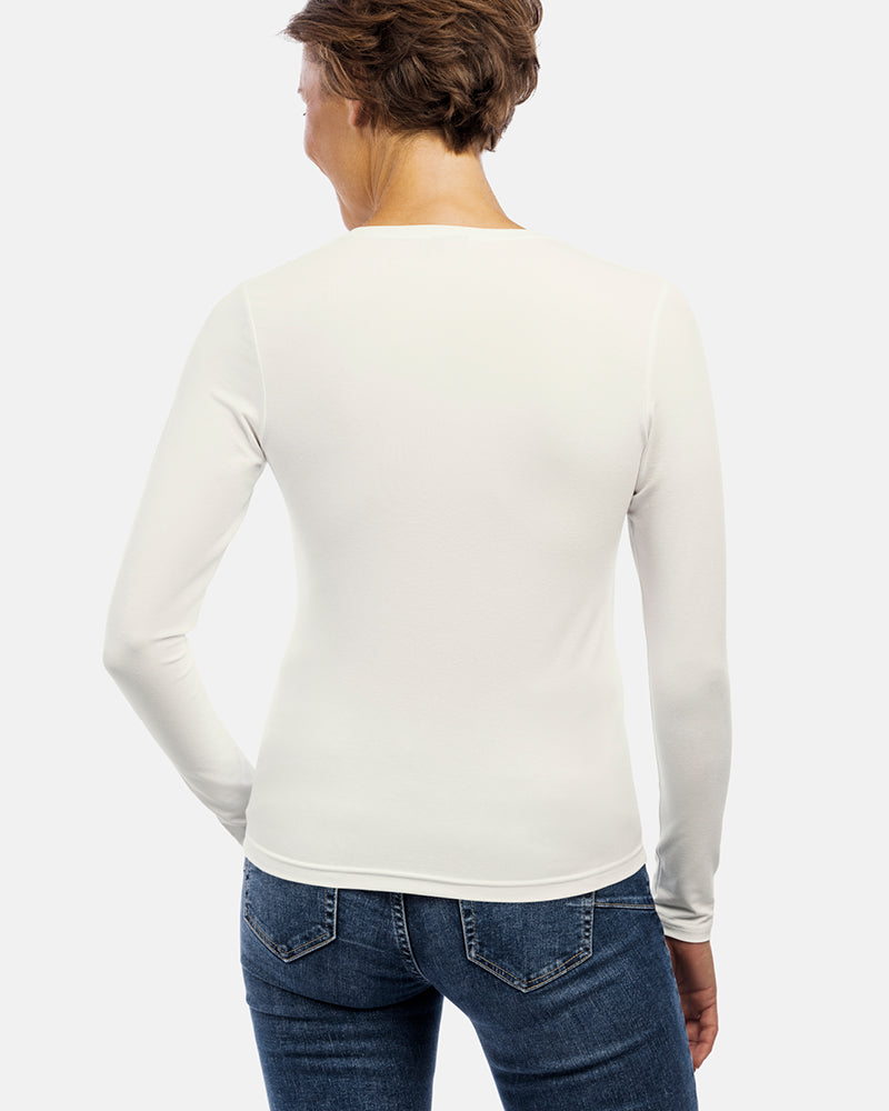 Frau Rückenansicht, Damen-Langarmshirt Alissa, Farbe Ecrue