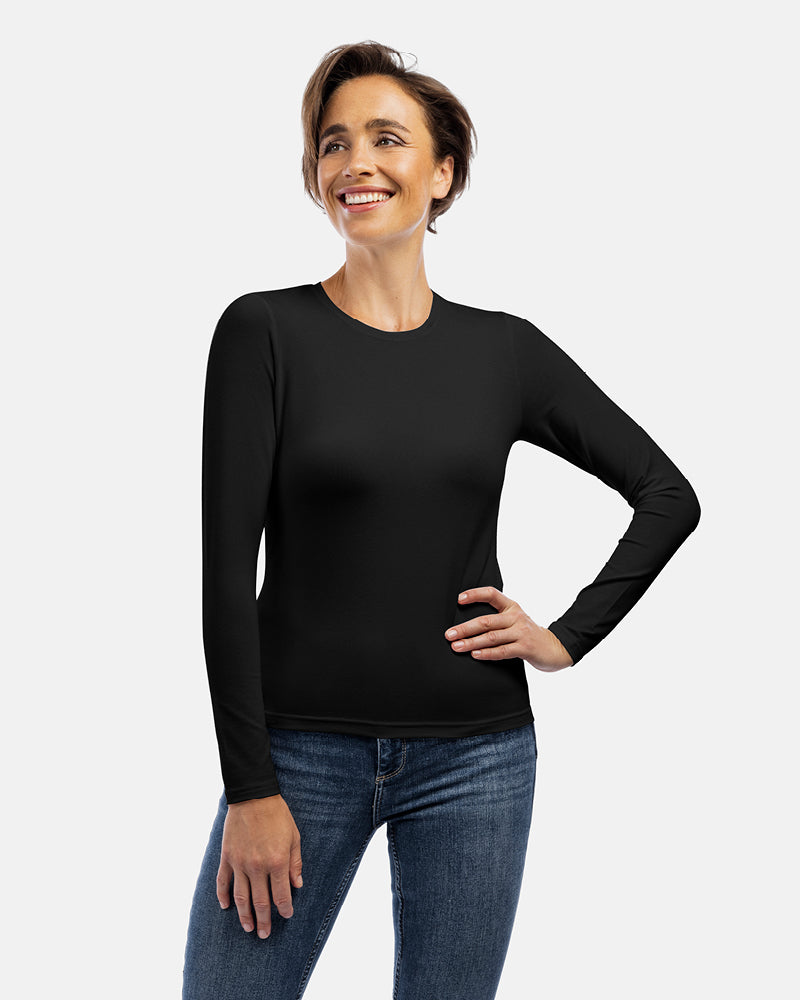 Frau Vorderansicht, Damen-Langarmshirt Alissa, Farbe Black