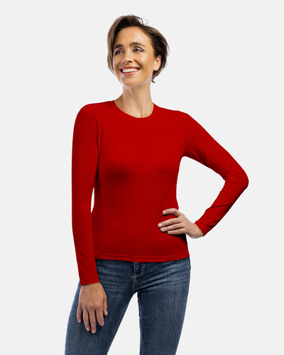 Frau Vorderansicht, Damen-Langarmshirt Alissa, Farbe Red