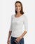Frau Vorderansicht, Damen-Shirt Angela, 3/4-Arm, Rundhalsausschnitt, Farbe White