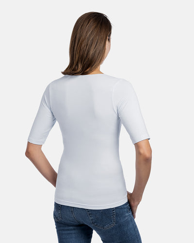 Frau Rückenansicht, Damen-Viskose-Shirt Beatriz, 1/2-Arm, Farbe White