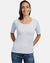 Frau Vorderansicht, Damen-Viskose-Shirt Beatriz, Rundhals, 1/2-Arm, Farbe White