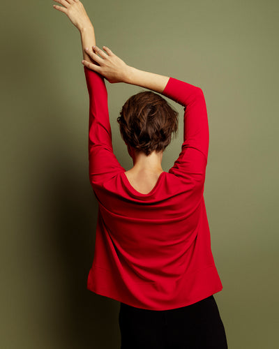 Rückenansicht, Farbe Red, Damen Boxy Shirt, 3/4-Arm Marika