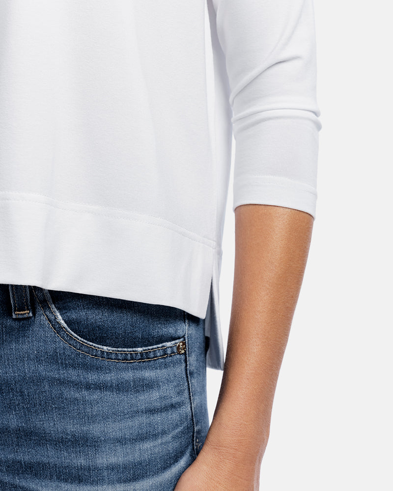 weißes Damen Boxy Shirt, Detailansicht 3/4-Arm Marika