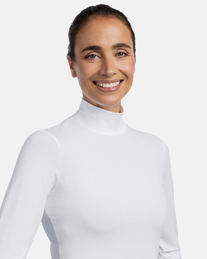 Detail-Ansicht Stehkragen, Damen-Langarm-Shirt Elena, Farbe White